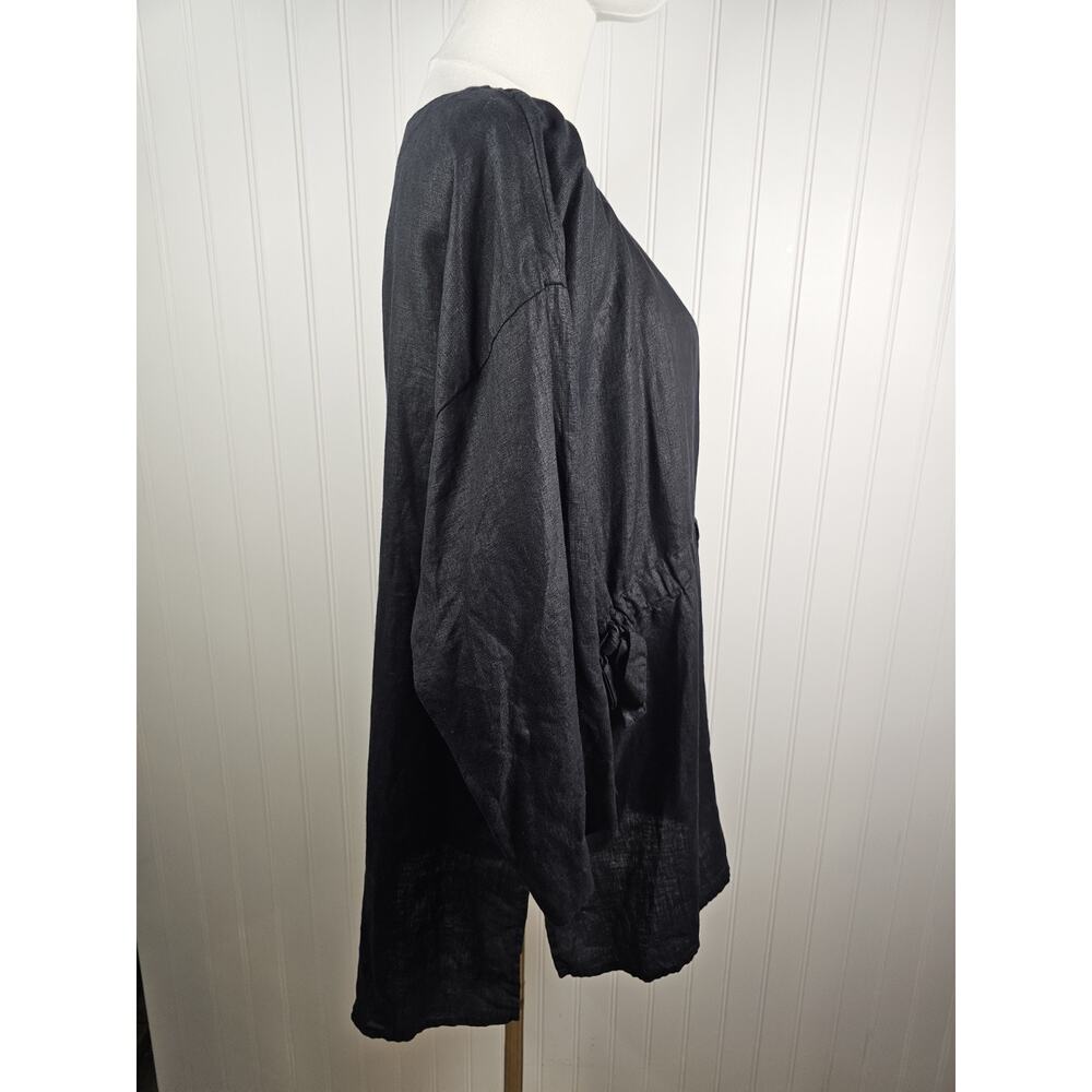 Eileen Fisher Black Boxy Fit Organic Handkerchief Linen Blouse Women's M - Picture 3 of 8